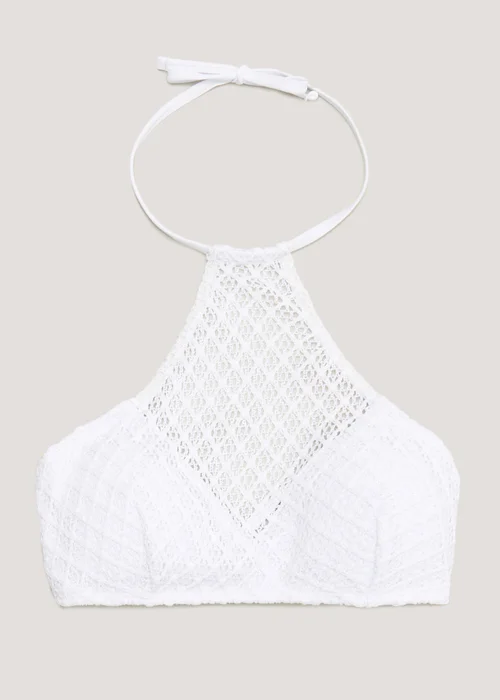 White Crochet Halter Bikini Top - Size 6 Image 4