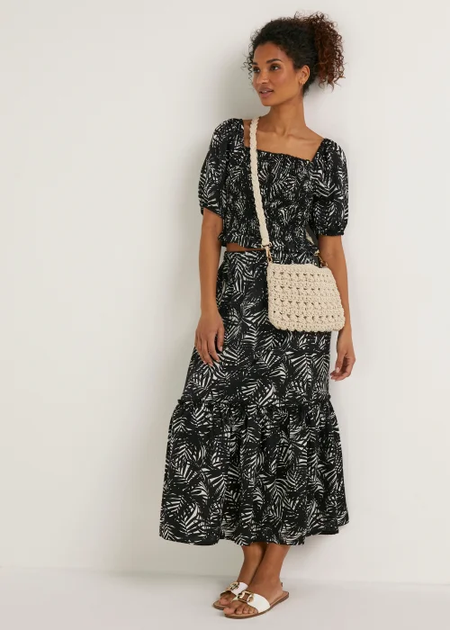 Black Palm Print Satin Co-Ord Top - Size 8 Image 4