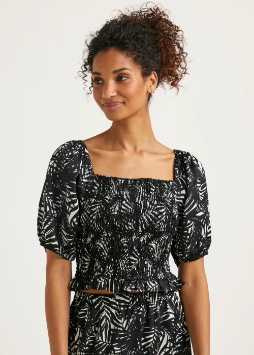 Black Palm Print Satin Co-Ord Top - Size 8 Image 1