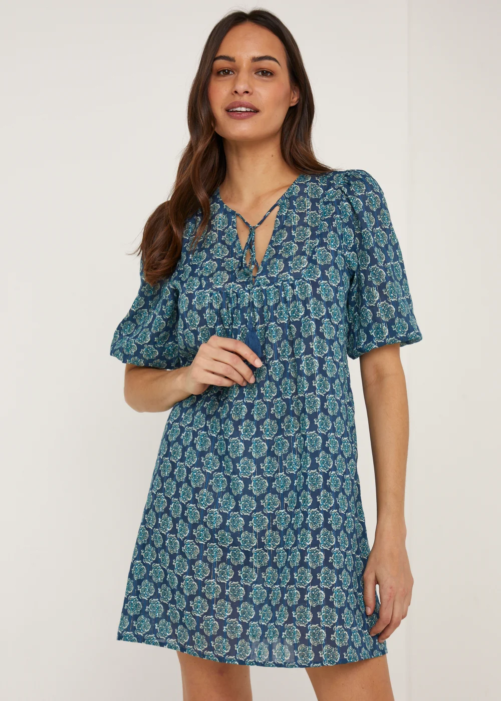 Blue Print Metallic Mini Dress - 8 Image 1