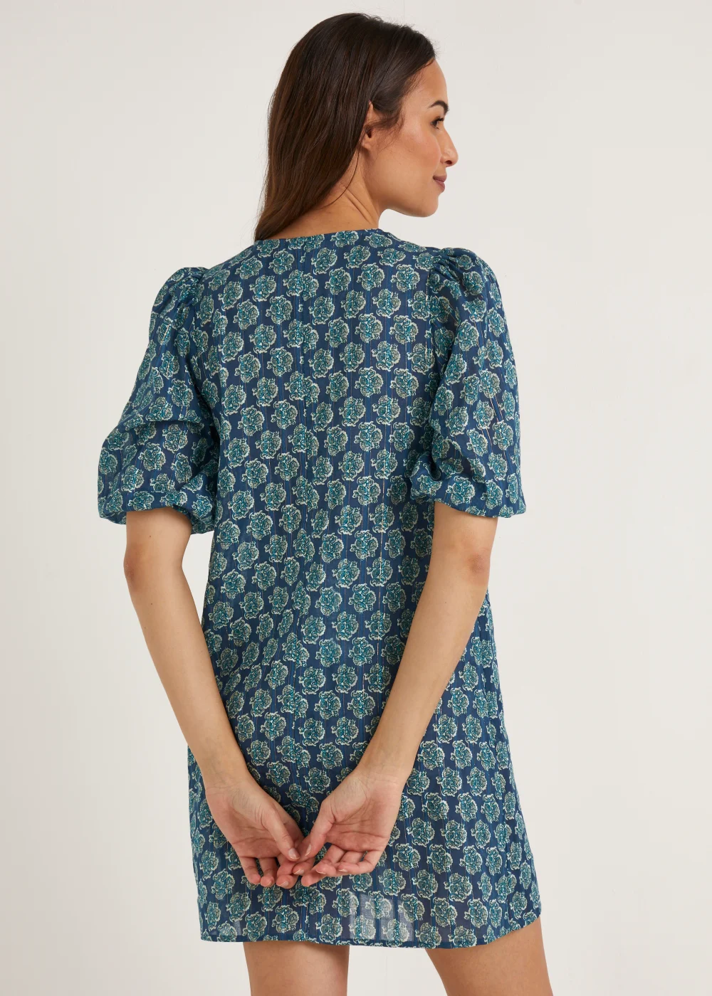 Blue Print Metallic Mini Dress - 8 Image 2