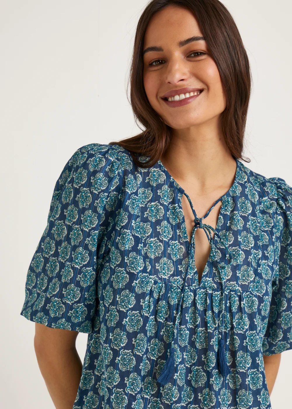 Blue Print Metallic Mini Dress - 8 Image 3