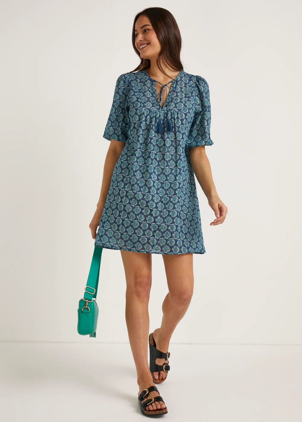 Blue Print Metallic Mini Dress - 8 Image 4
