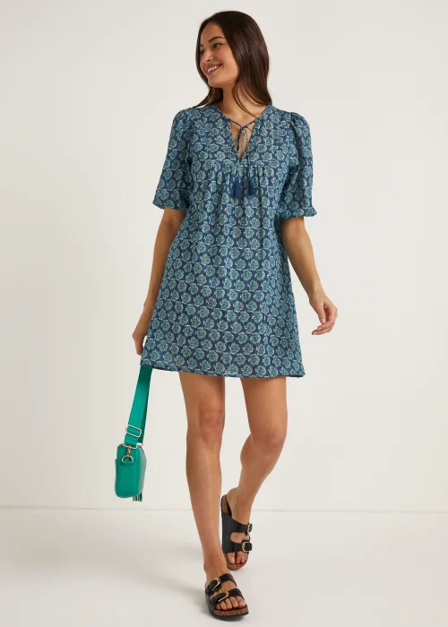 Blue Print Metallic Mini Dress - 8 Image 4