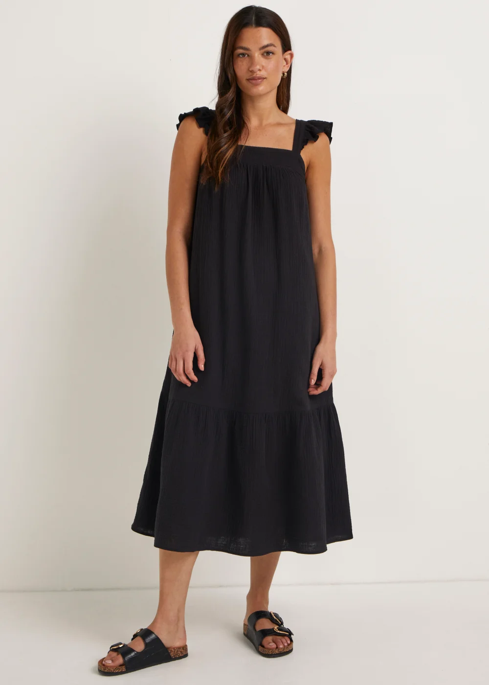 Black Double Cloth Frill Dress - 8 Image 1