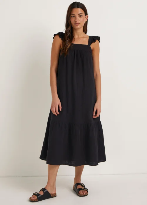 Black Double Cloth Frill Dress - 8 Image 1
