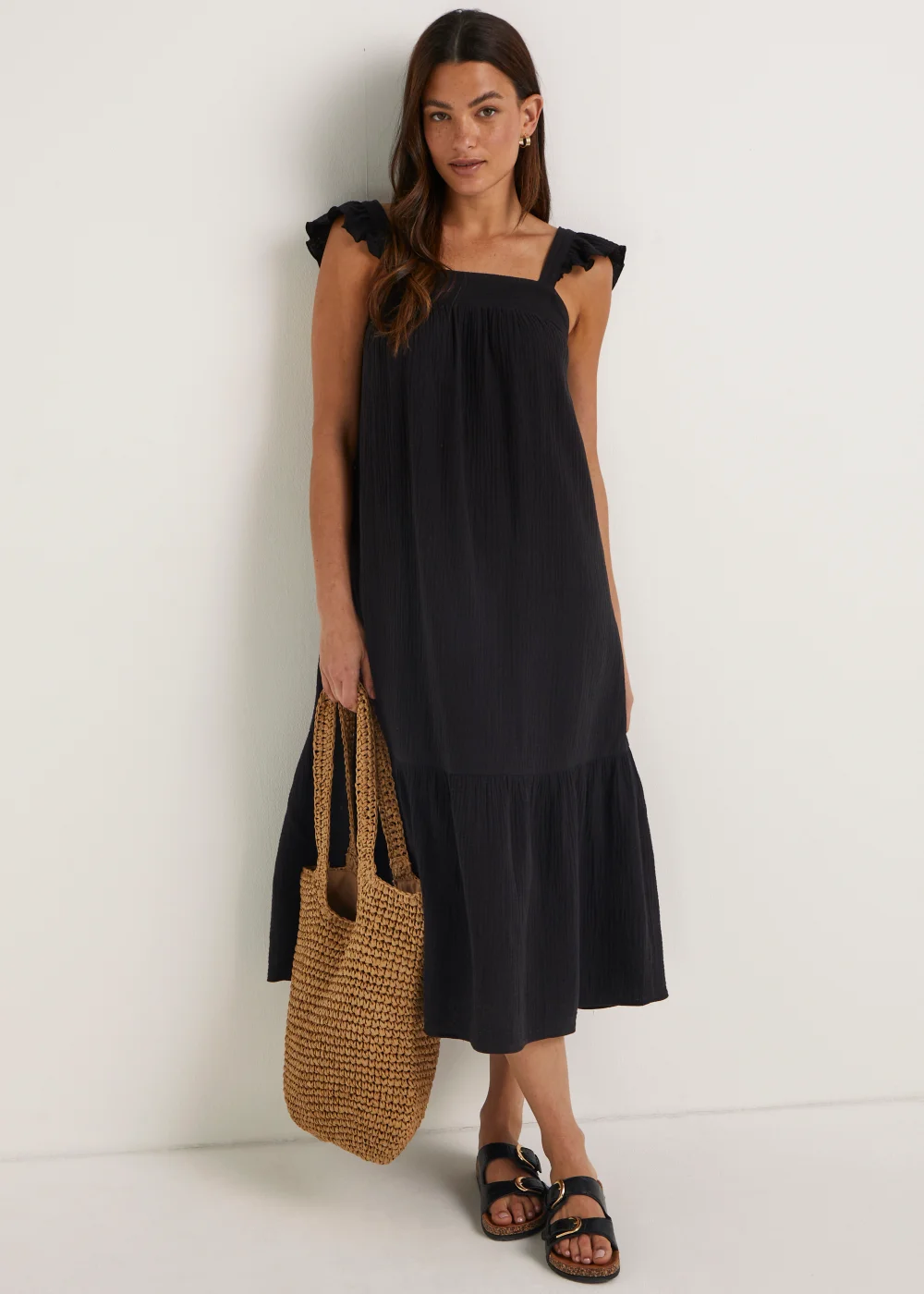 Black Double Cloth Frill Dress - 8 Image 4