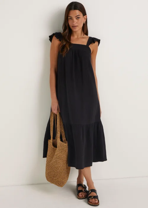 Black Double Cloth Frill Dress - 8 Image 4