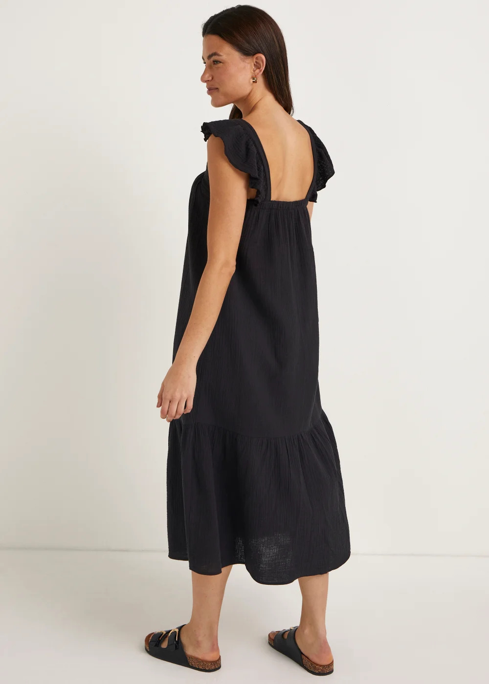 Black Double Cloth Frill Dress - 8 Image 2