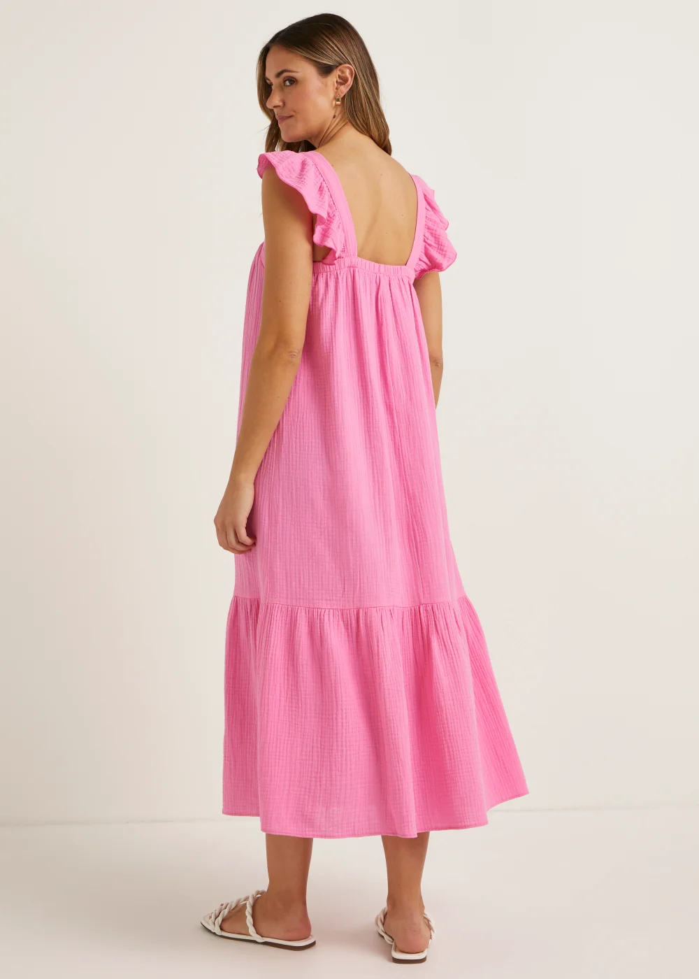 Pink Double Cloth Frill Midi Dress - 8 Image 2