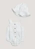 Baby Blue Stripe Romper & Sun Hat Set (Newborn-18mths) - Newborn Image 1
