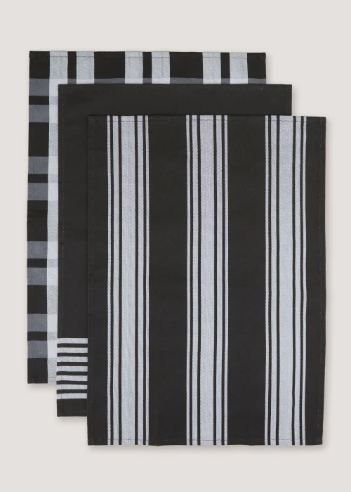 3 Pack Black Pro Textiles Tea Towels (64cm x 46cm) Image 1