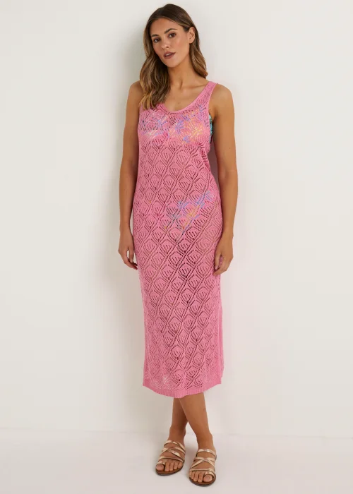 Pink Crochet Look Long Beach Dress - XS Image 1
