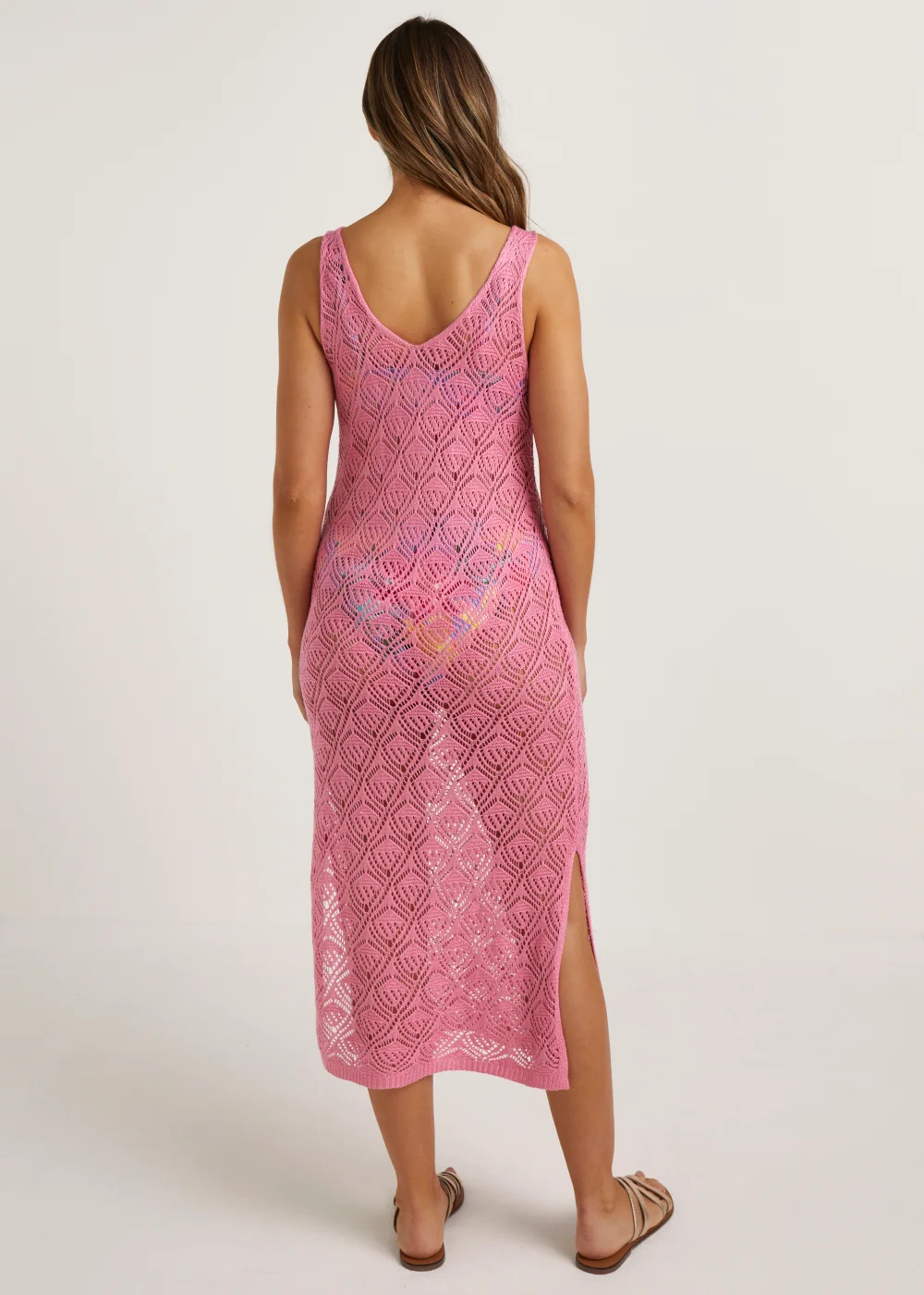Pink Crochet Look Long Beach Dress - XS Image 2