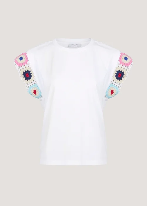 White Crochet Sleeve T-Shirt - 8 Image 5