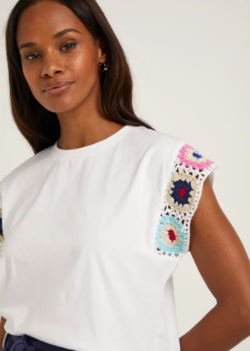 White Crochet Sleeve T-Shirt - 8 Image 3