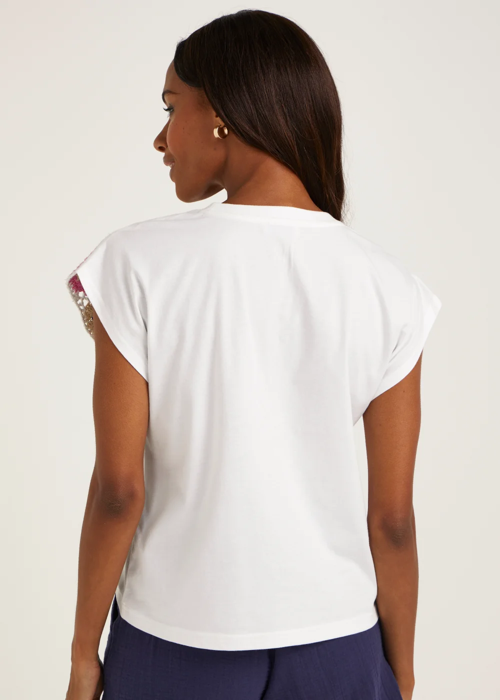 White Crochet Sleeve T-Shirt - 8 Image 2