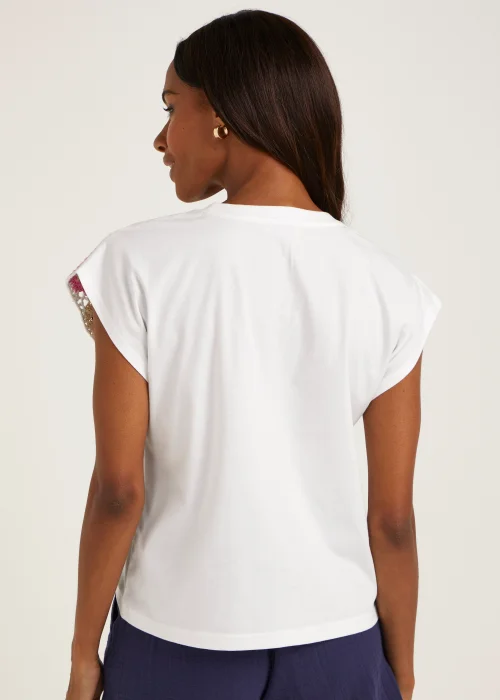 White Crochet Sleeve T-Shirt - 8 Image 2