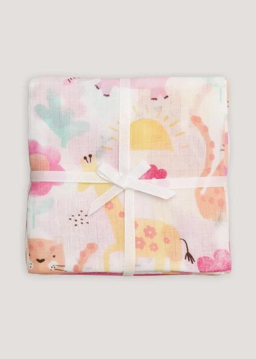 3 Pack Pink Safari Muslin Cloths (71cm x 71cm) - One Size Image 2