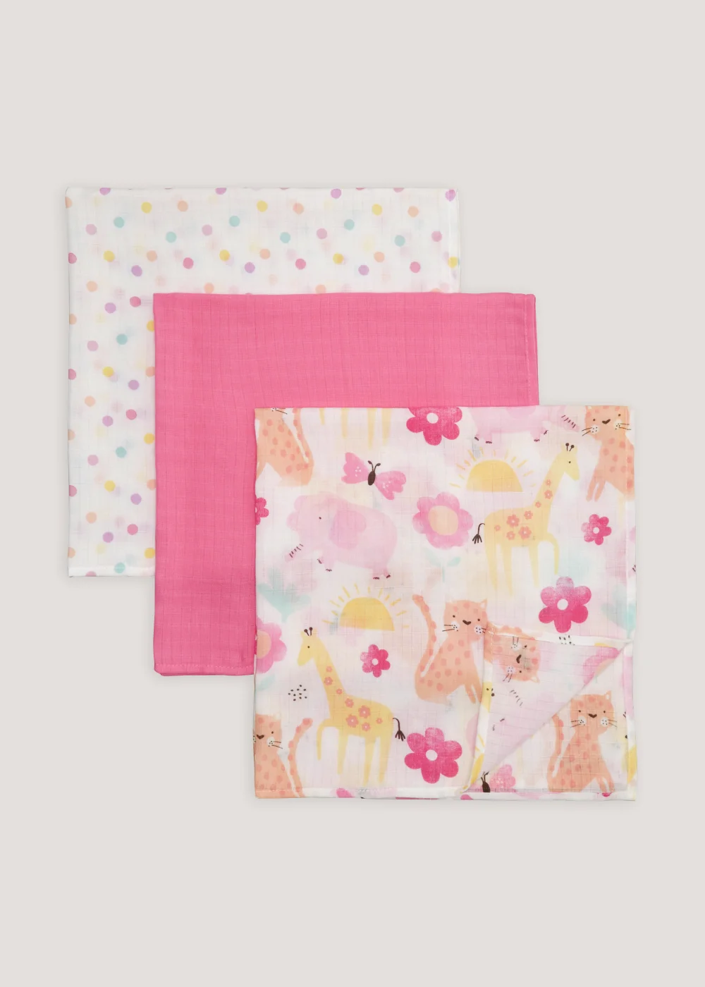 3 Pack Pink Safari Muslin Cloths (71cm x 71cm) - One Size Image 1