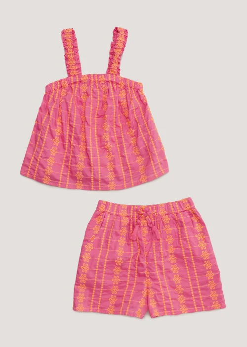 Girls Pink Embroidered Cami & Shorts Set (4-13yrs) - 7 Yrs Image 1