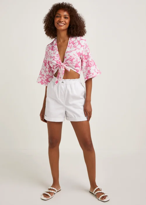Pink & White Print Double Cloth Tie Co-Ord Beach Top - XS Image 4