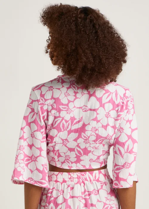 Pink & White Print Double Cloth Tie Co-Ord Beach Top - XS Image 2