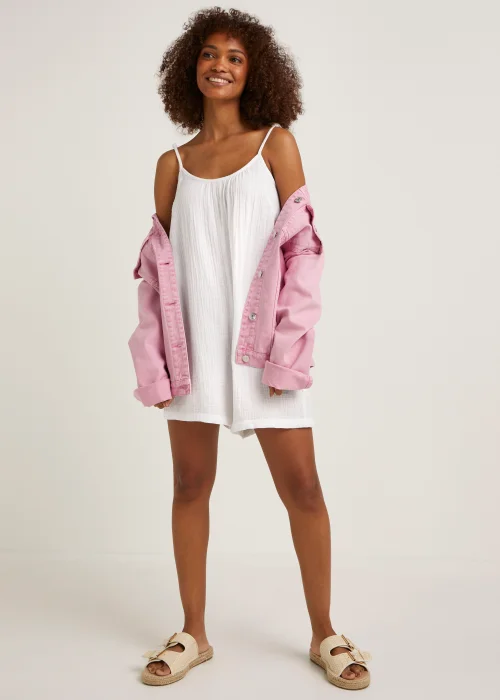 White Double Cloth Beach Playsuit - XS Image 4