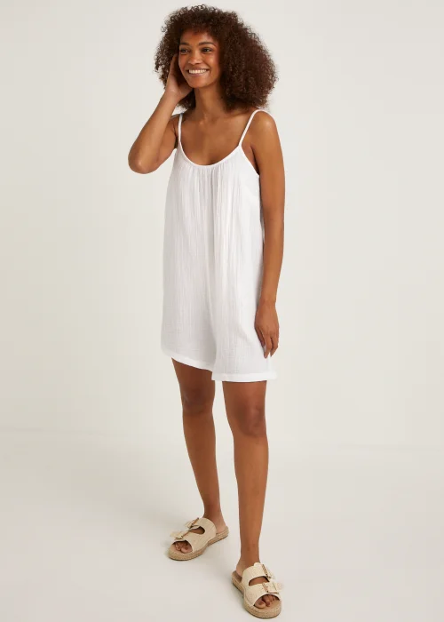White Double Cloth Beach Playsuit - XS Image 1