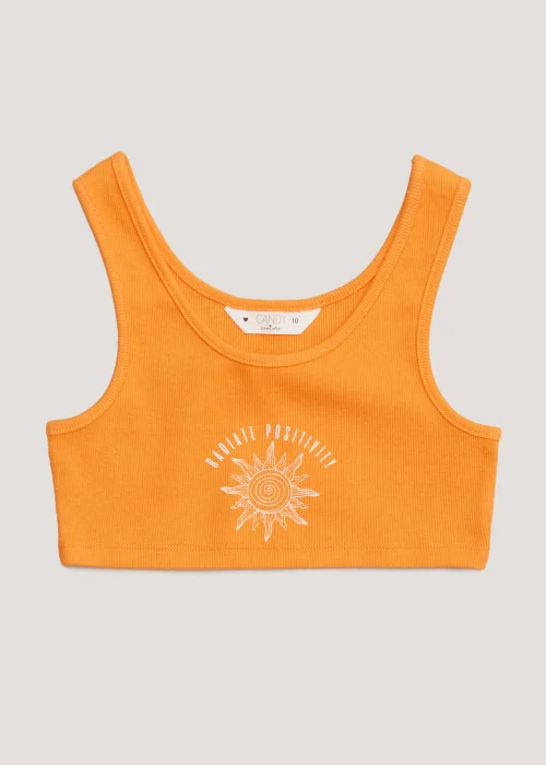 Girls Candy Couture Orange Slogan Crop Top (9-16yrs) - Age 9 Years Image 1