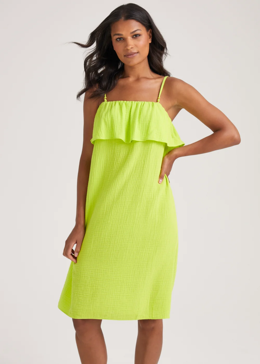 Lime Double Cloth Beaded Knee Length Dress - 8 | Matalan Lime Double Cloth Beaded Knee Length Dress - 8 | Matalan