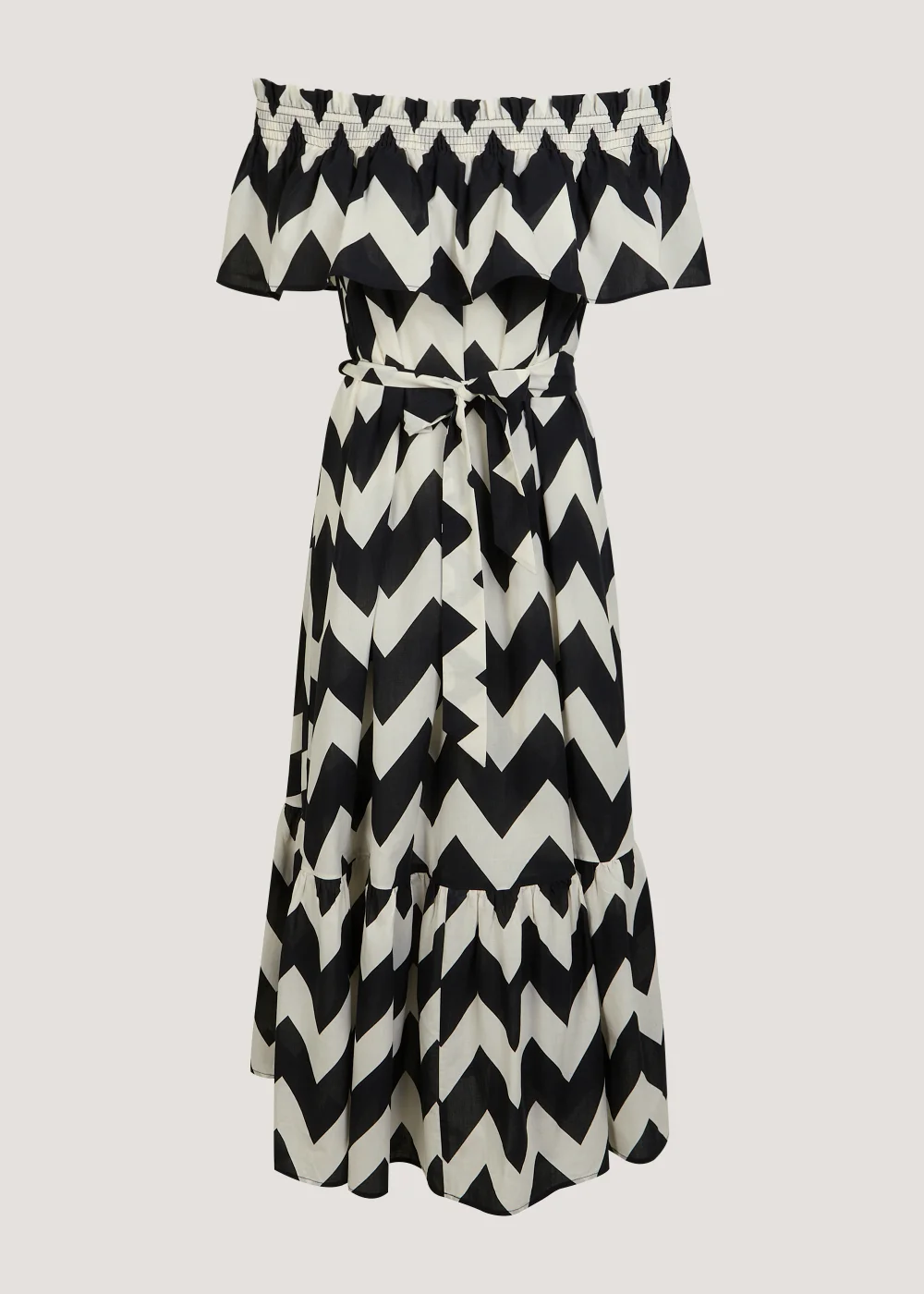 Black & White Chevron Cotton Bardot Midaxi Dress - Size 8 Image 5