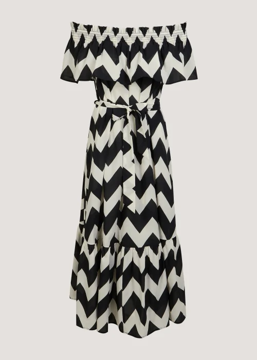 Black & White Chevron Cotton Bardot Midaxi Dress - Size 8 Image 5