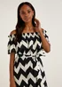 Black & White Chevron Cotton Bardot Midaxi Dress - Size 8 Image 3