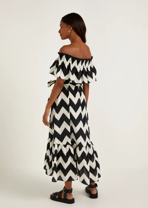 Black & White Chevron Cotton Bardot Midaxi Dress - Size 8 Image 2