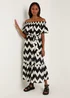 Black & White Chevron Cotton Bardot Midaxi Dress - Size 8 Image 4