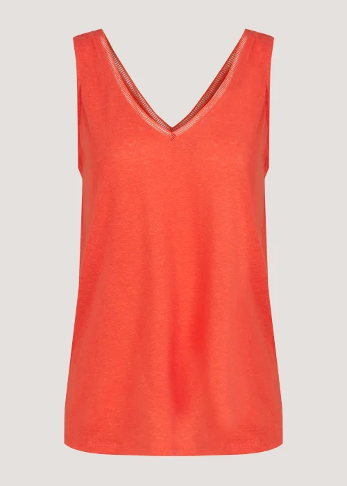 Red Linen Blend Ladder Trim Vest Top - 8 Image 5