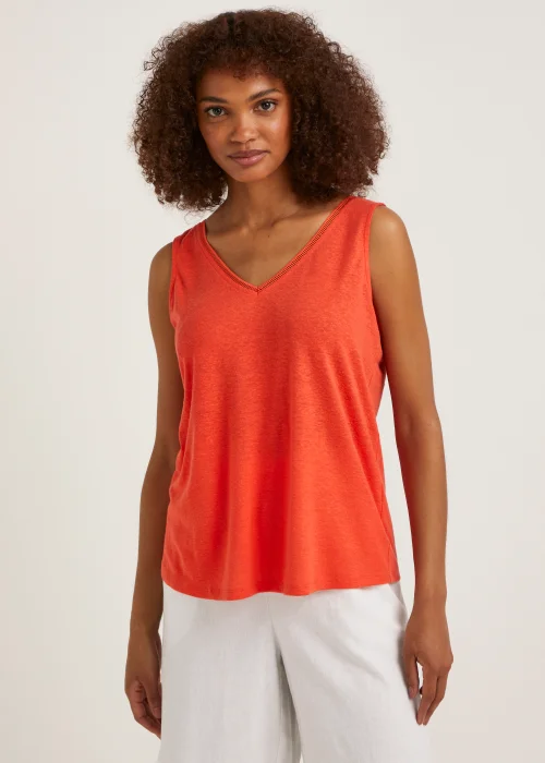 Red Linen Blend Ladder Trim Vest Top - 8 Image 1