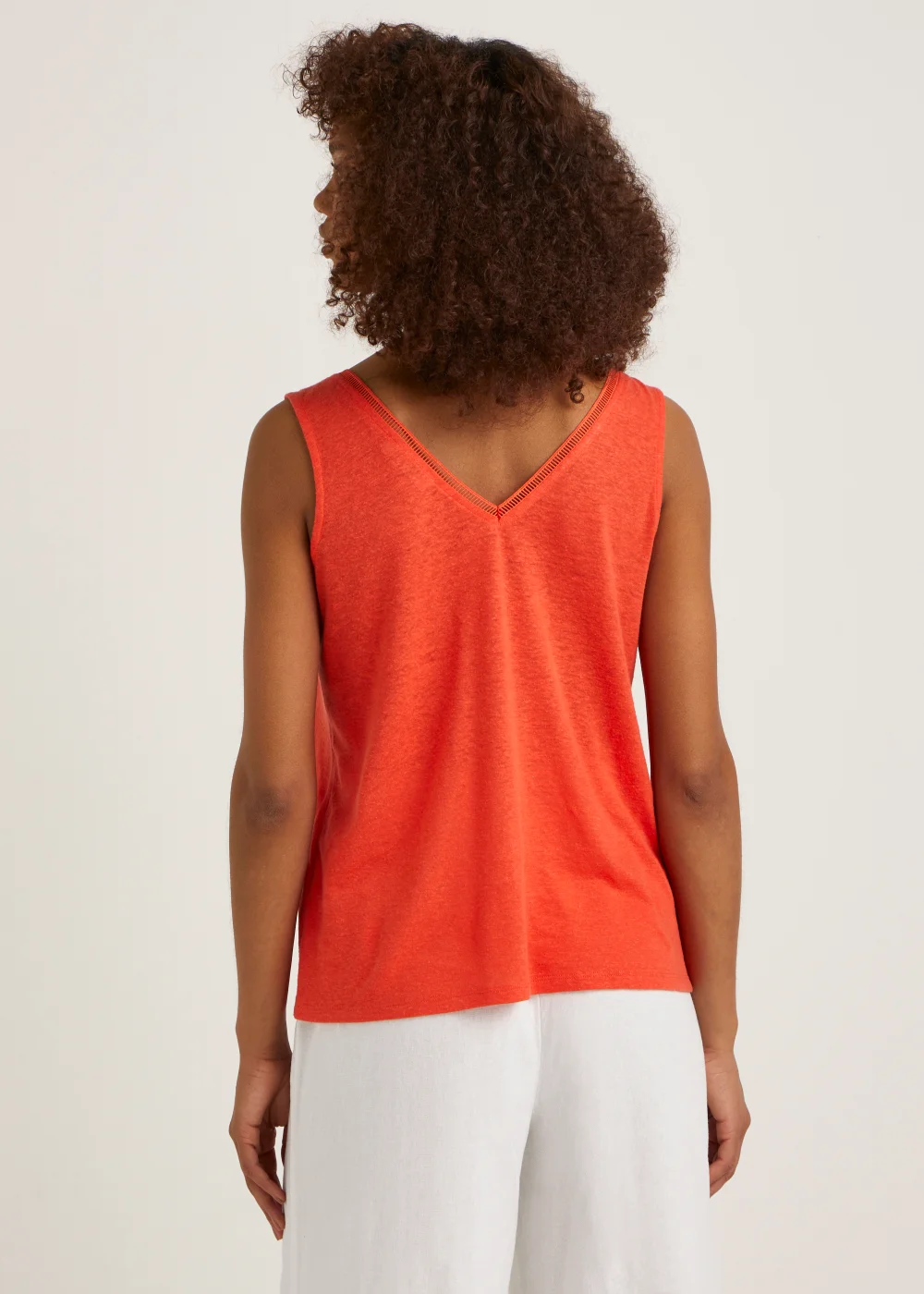 Red Linen Blend Ladder Trim Vest Top - 8 Image 2