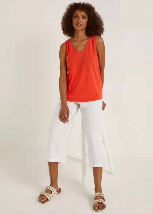 Red Linen Blend Ladder Trim Vest Top - 8 Image 4
