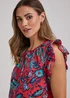 Red Leaf Print Frill Top - Size 8 Image 3
