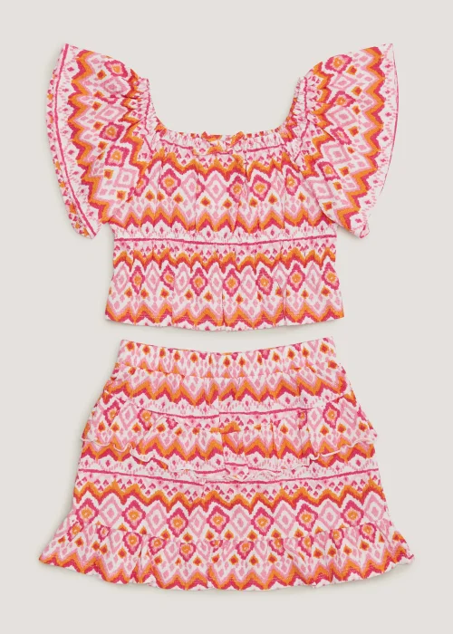 Pink Ikat Print Crinkle Top & Skirt Set (4-13yrs) - Age 4 Years Image 1