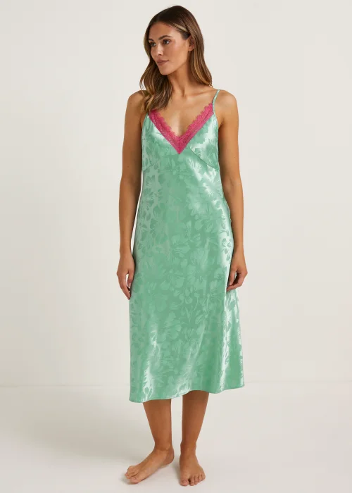 Green Floral Satin Nightie - Size 8 Image 1