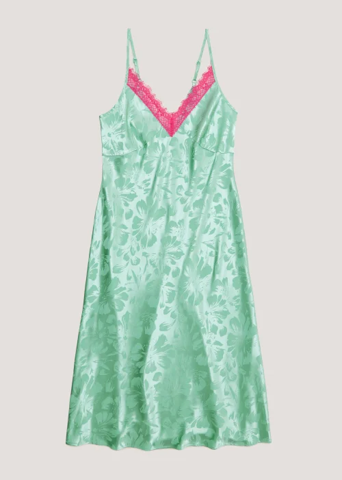 Green Floral Satin Nightie - Size 8 Image 4