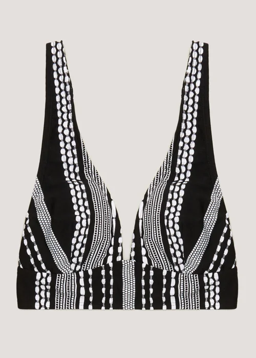 Black & White Jacquard Plunge Bikini Top - Size 6 Image 4