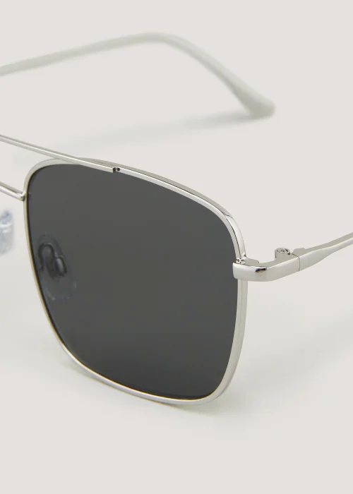 Silver Aviator Square Sunglasses - One Size Image 2
