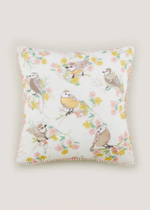 Multicoloured Bird Print Embroidered Cushion (43cm x 43cm) Image 1