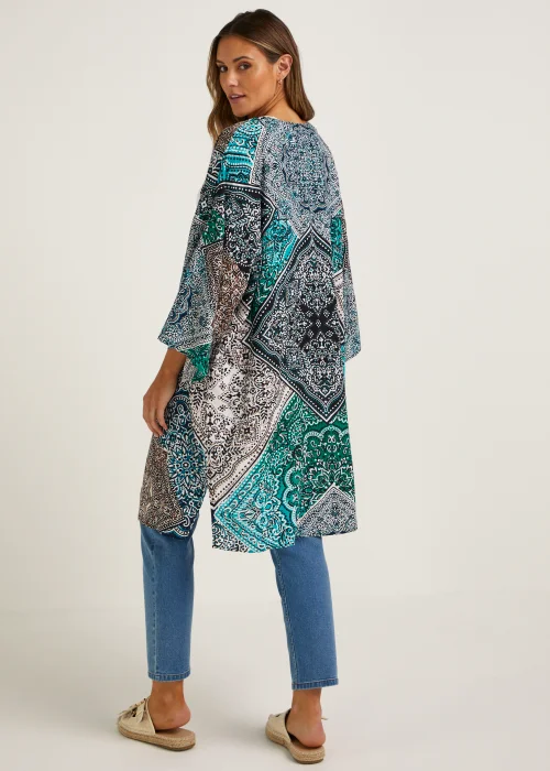 Multicoloured Scarf Print Midi Kimono - Small Image 2