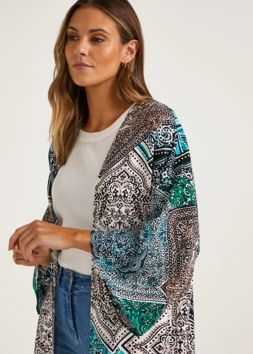 Multicoloured Scarf Print Midi Kimono - Small Image 3