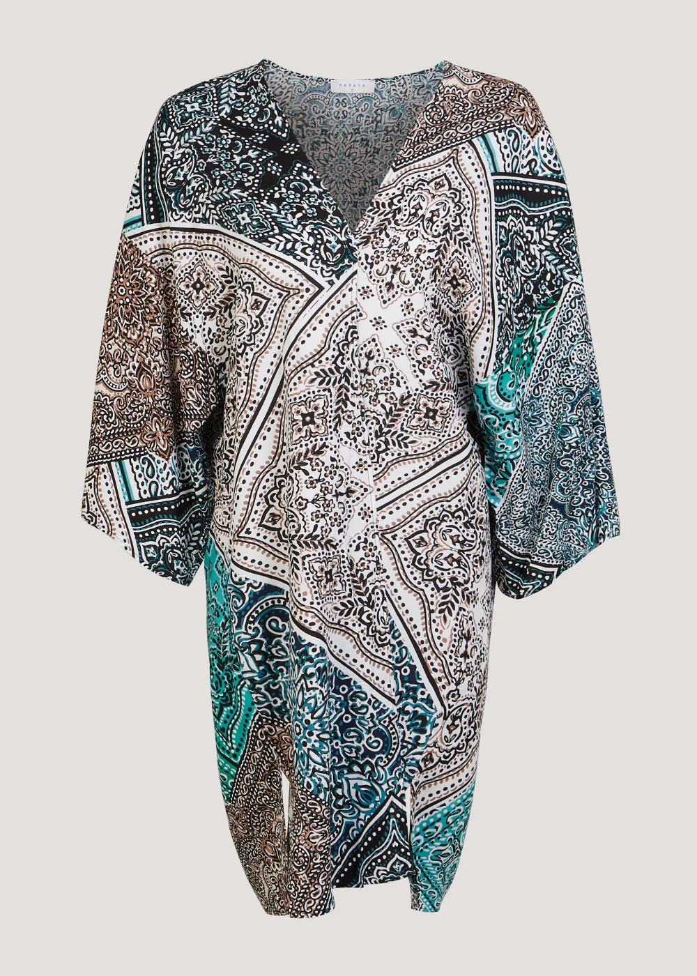 Multicoloured Scarf Print Midi Kimono - Small Image 5